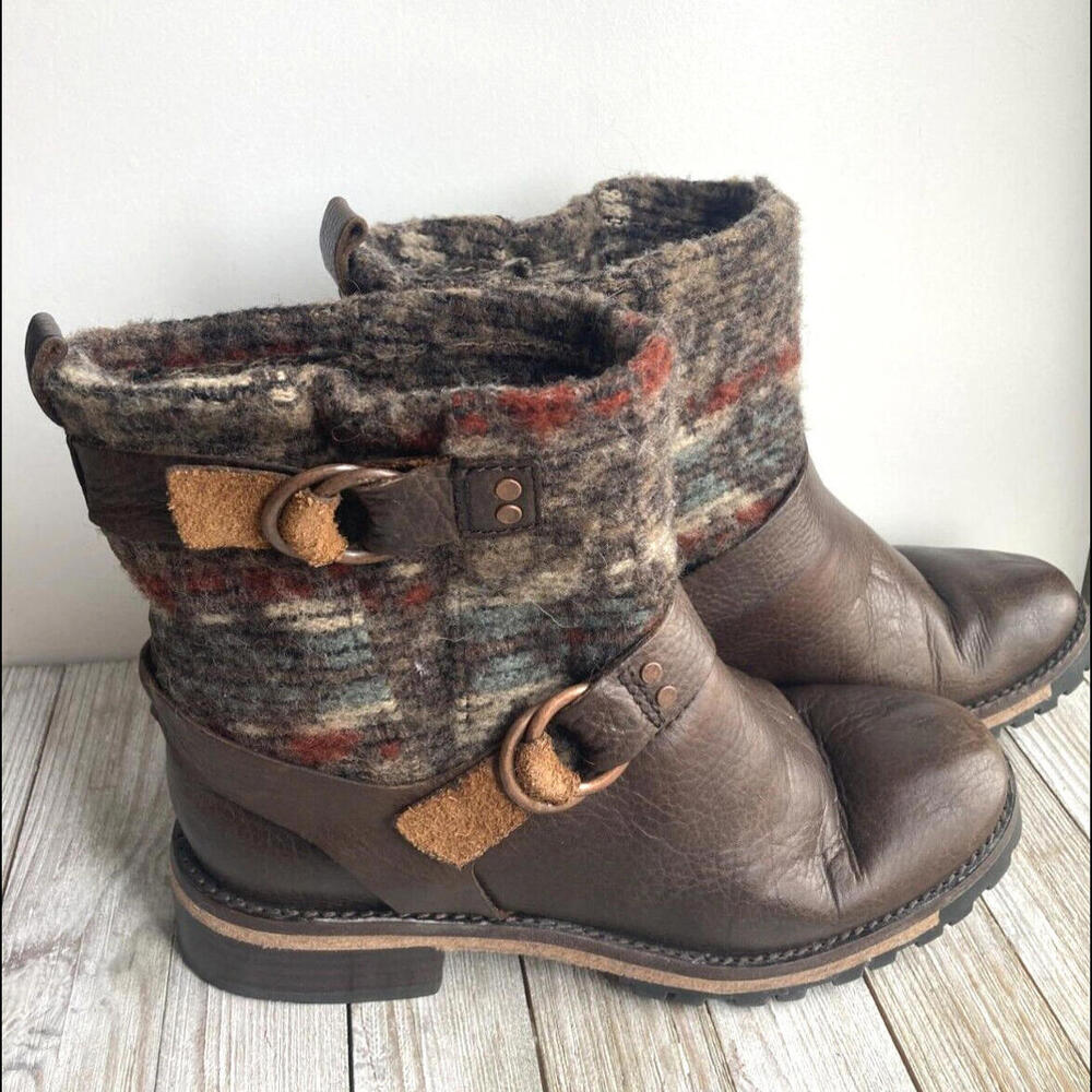 WOOLRICH BALTIMORE Harness Brown Leather Wool Boots US 8 Women's Buckle Boot - Picture 4 of 9